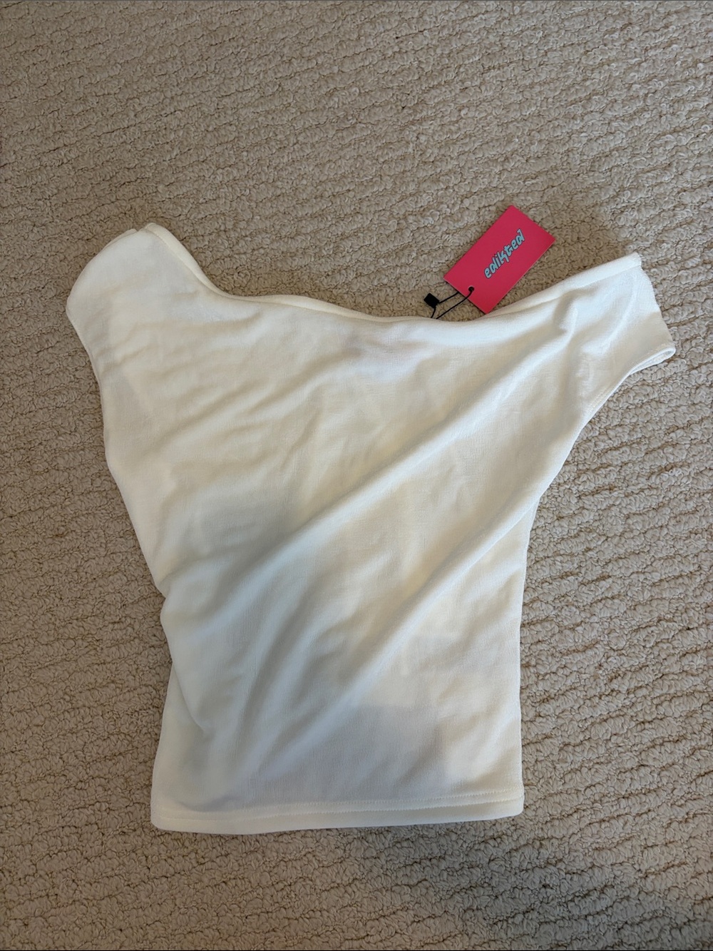 Edikted White One-Shoulder Ribbed Crop Top